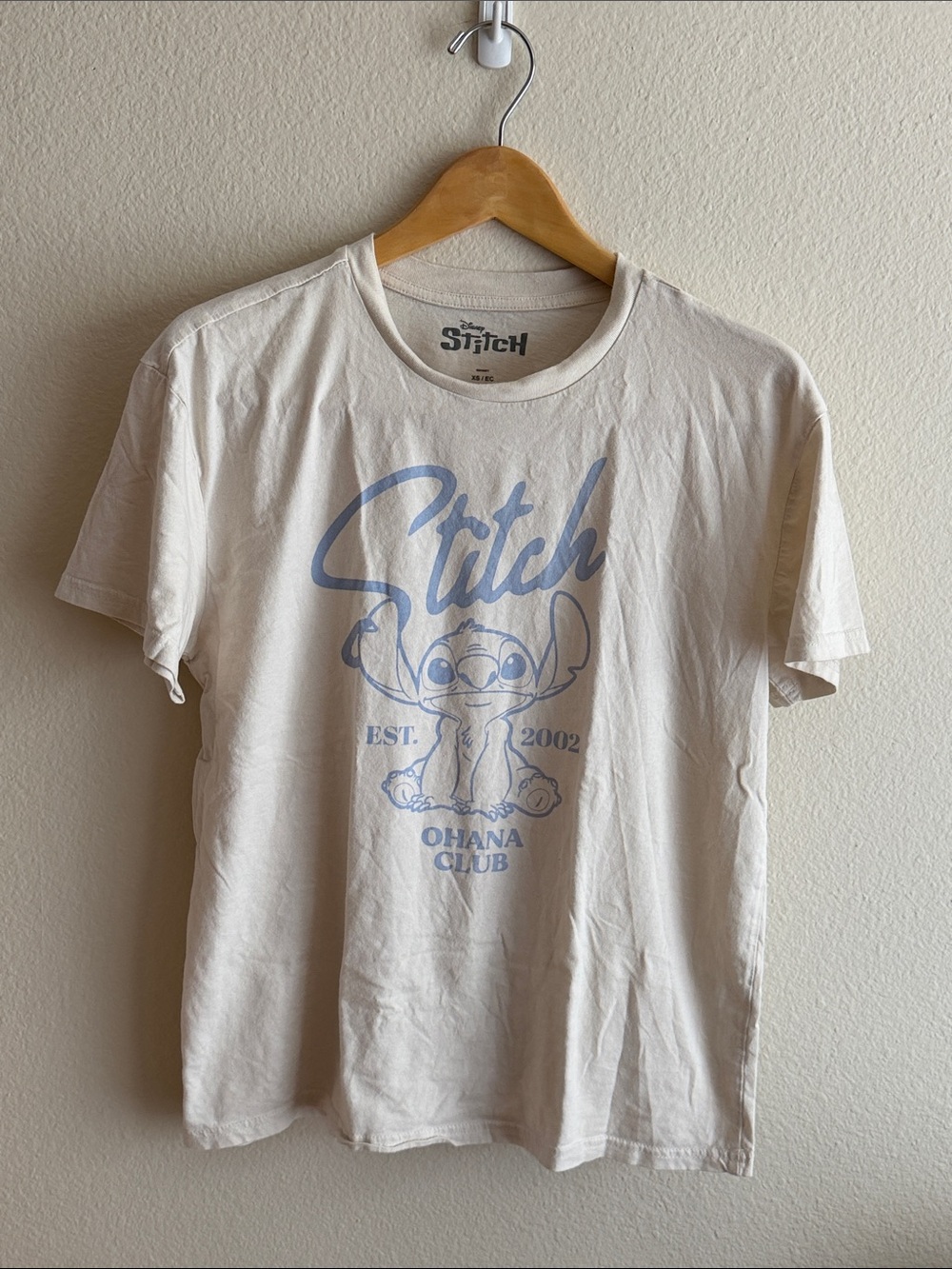 Disney Stitch Graphic Cream Short Sleeve Tee with Light Blue Print
